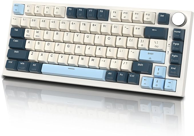 ATTACK SHARK K85 75％ ラピッドトリガー ゲーミングキーボード 磁気スイッチ ガスケットマウント ホットスワップ対応 アンチゴースト PBTキーキャップ TKL 82キー ノブ付き 有線Type-C接続 Windows、Mac OS、Linux対応 （ブルーベリー）