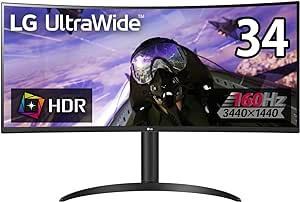 LG ゲーミング モニター UltraGear 34WP65C-B 34インチ/21:9 曲面 ウルトラワイド(3440×1440)/VA/160Hz/1ms MBR/HDR/FreeSync Premium/HDMI×2,DisplayPort×1/スピーカー/高さ調節/3年安心・無輝点保証