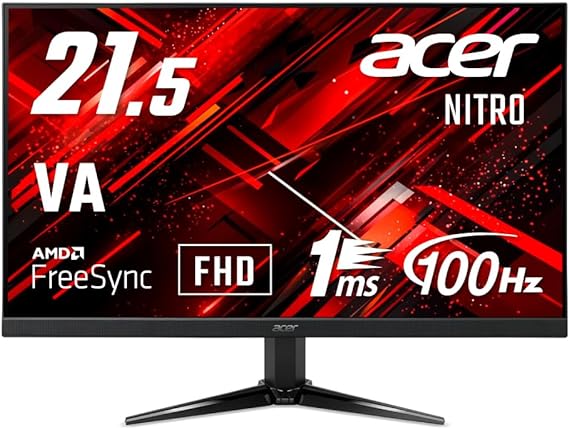 日本エイサー 【Amazon.co.jp限定】 Acer Nitro ゲーミングモニター 21.5インチ VA 非光沢 フルHD 100Hz 1ms(VRB) HDMI ミニD-Sub15 VESAマウント対応 スピーカー内蔵 ヘッドホン端子 AMD FreeSync QG221QHbmiix PC/PS4/Switch向き