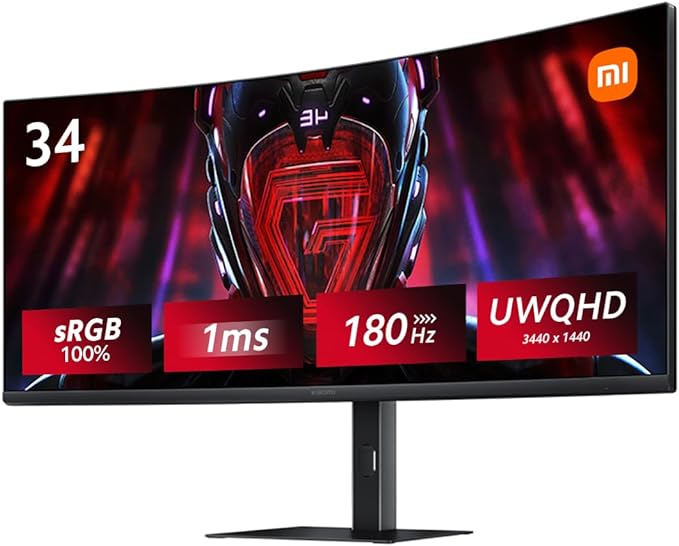 Xiaomi 曲面 ゲーミングモニター G34WQi 34インチ UWQHD超ワイドスクリーン180Hz MPRT1ms 3440x1440 1500Rの湾曲率 VA非光沢 sRGB100% FreeSync Premiumティアリング防止 テクノロジー認証 RGB周囲光