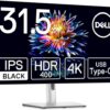 Dell U3223QE 31.5インチ 4K ハブモニター(3年間無輝点交換保証/IPS Black・非光沢/USB Type-C・DP・HDMI/フレームレス/縦横回転・高さ調整/VESA DisplayHDR 400/Rec.709 100%)