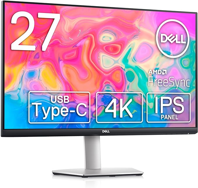 Dell S2722QC 27インチ 4K モニター (3年間無輝点交換保証/IPS非光沢/USB Type-C・HDMIx2/sRGB 99%/縦横回転・高さ調整/4ms/AMD FreeSync/スピーカー付)